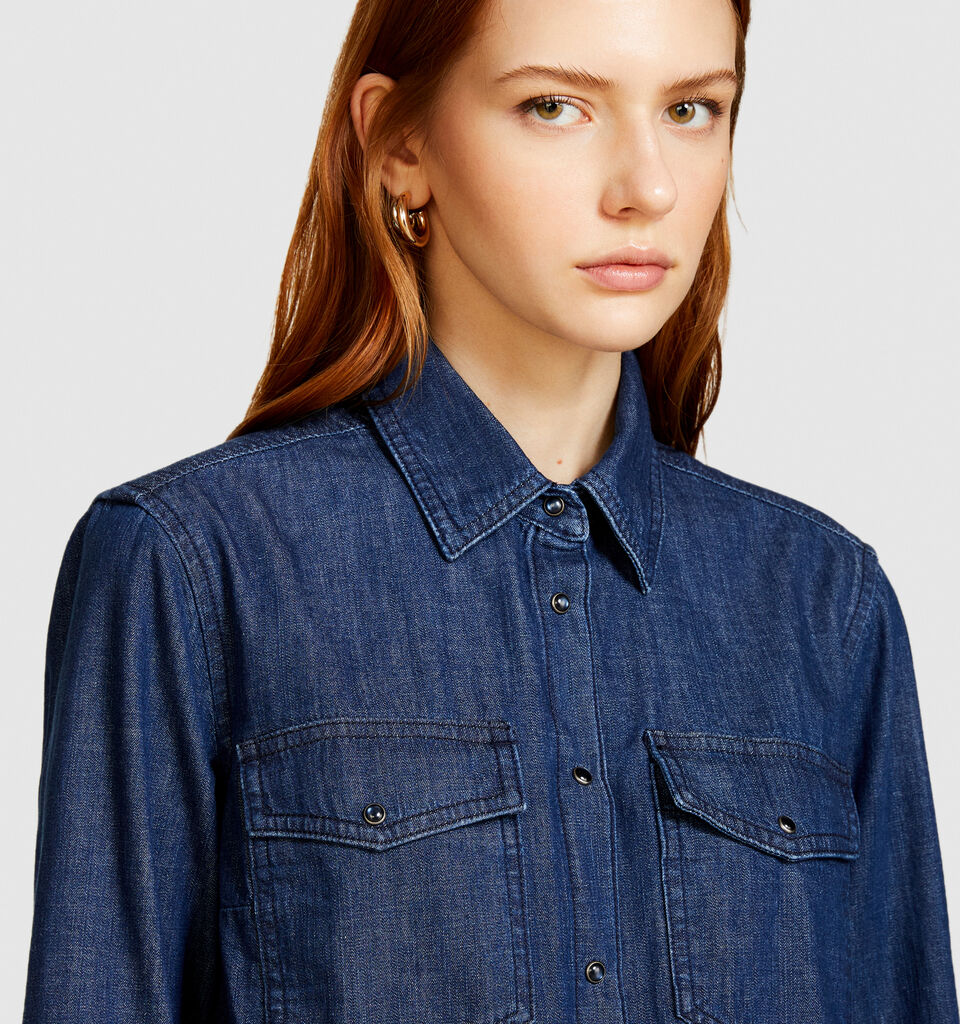 Camisa de jeans comfort fit - camisas para mulher - Azul-Escuro | Sisley image number 5